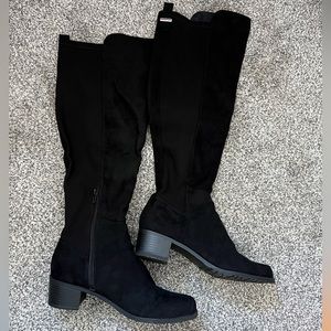 Suede Wide Calf Knee High Riding Boots